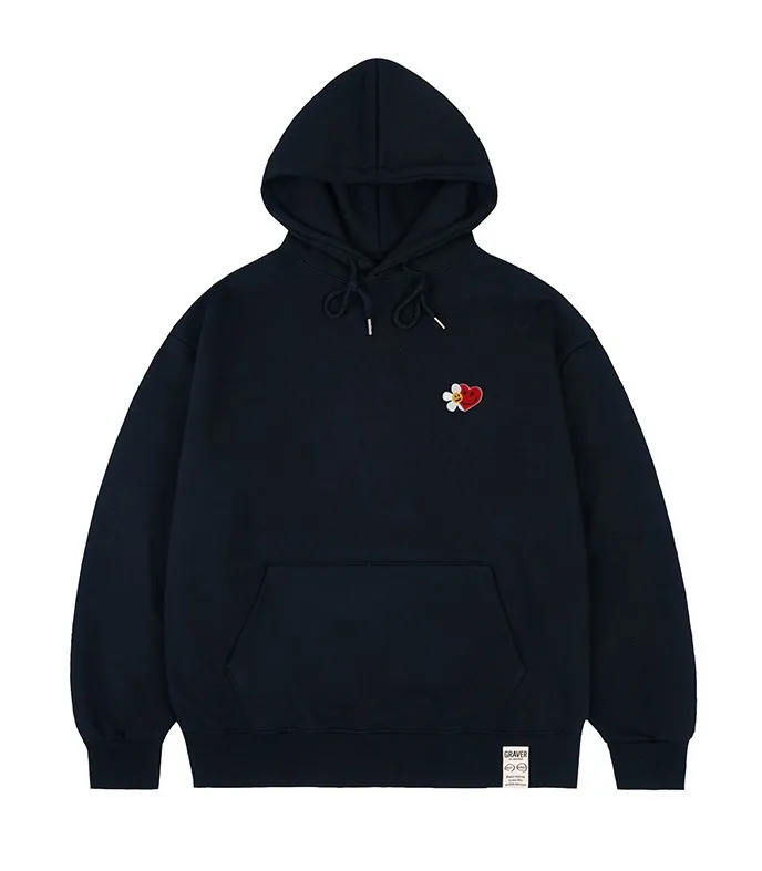 GRAVER  |[GRAVER]★FLOWER HEART HALF SMILE EMBROIDERY HOODIE