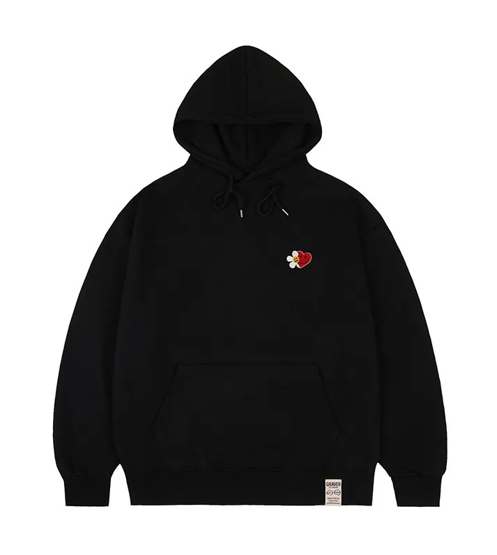 GRAVER  |[GRAVER]★FLOWER HEART HALF SMILE EMBROIDERY HOODIE