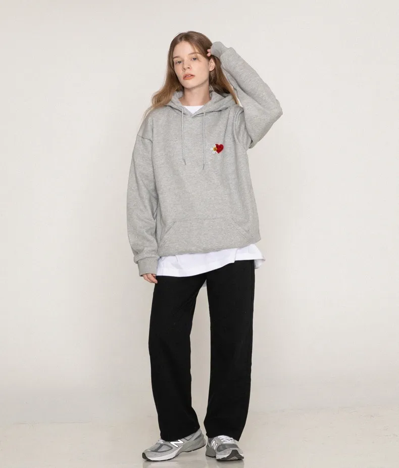 GRAVER  |[GRAVER]★FLOWER HEART HALF SMILE EMBROIDERY HOODIE