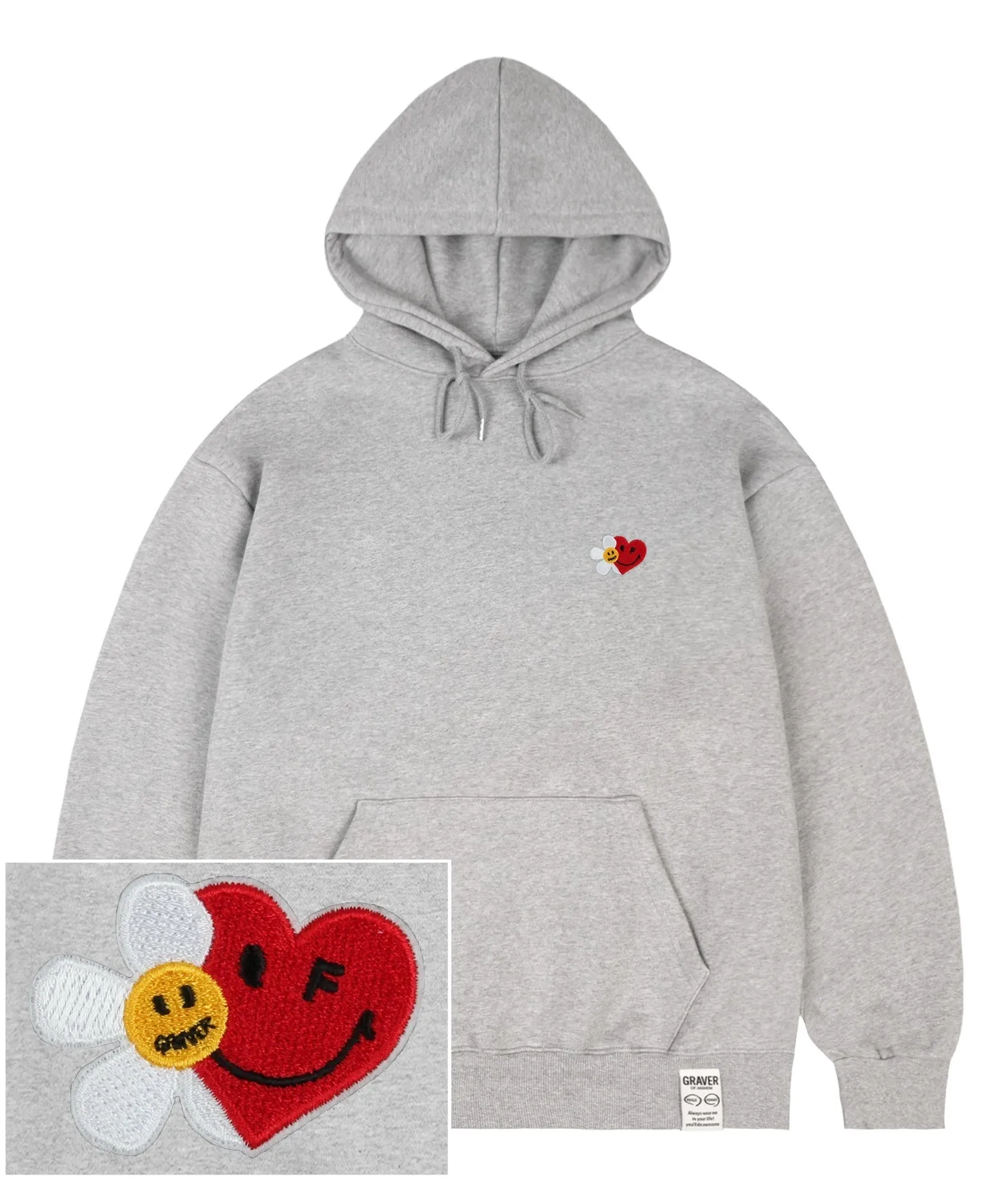 GRAVER  |[GRAVER]★FLOWER HEART HALF SMILE EMBROIDERY HOODIE