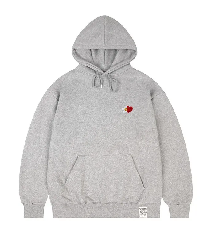 GRAVER  |[GRAVER]★FLOWER HEART HALF SMILE EMBROIDERY HOODIE