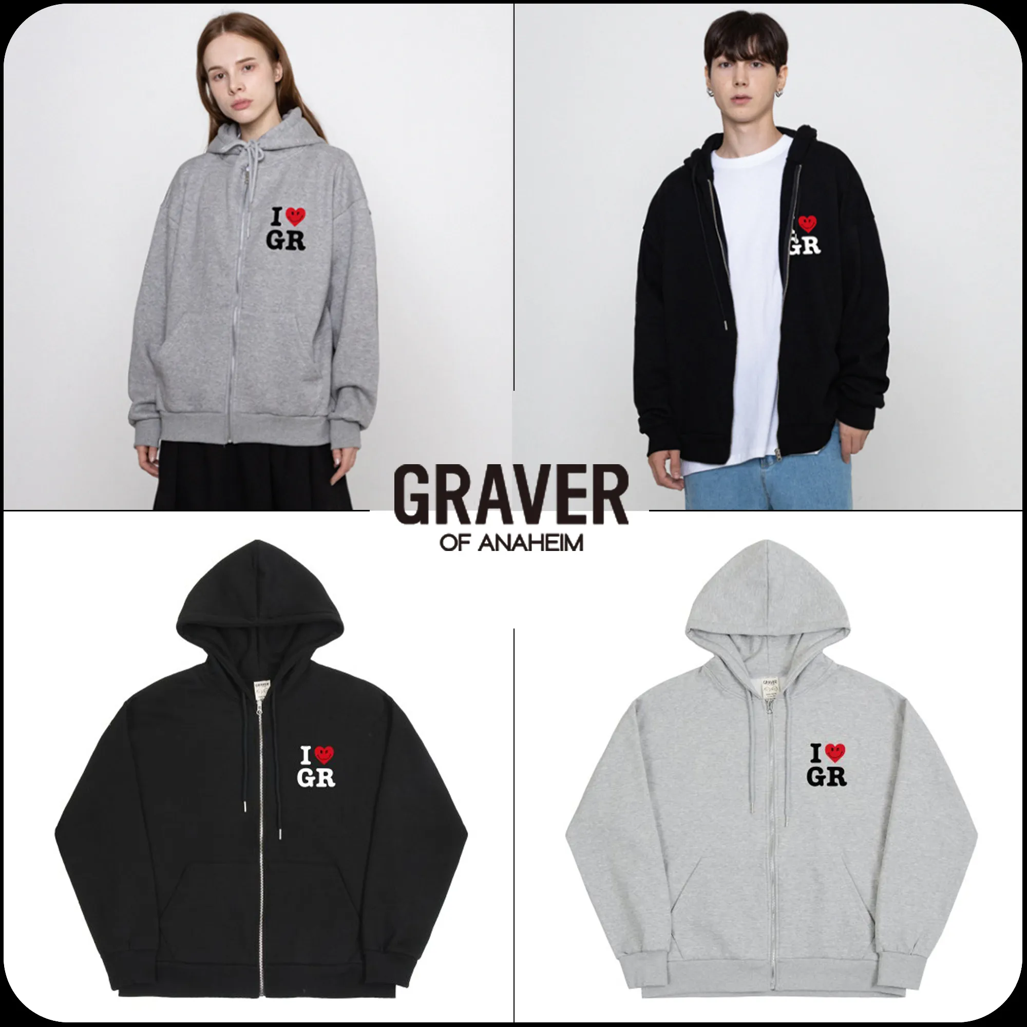 GRAVER  |[GRAVER]★SMALL I HEART SMILE GR HOODED ZIP UP