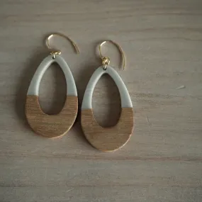 Grey and Wood Teardrop Earrings