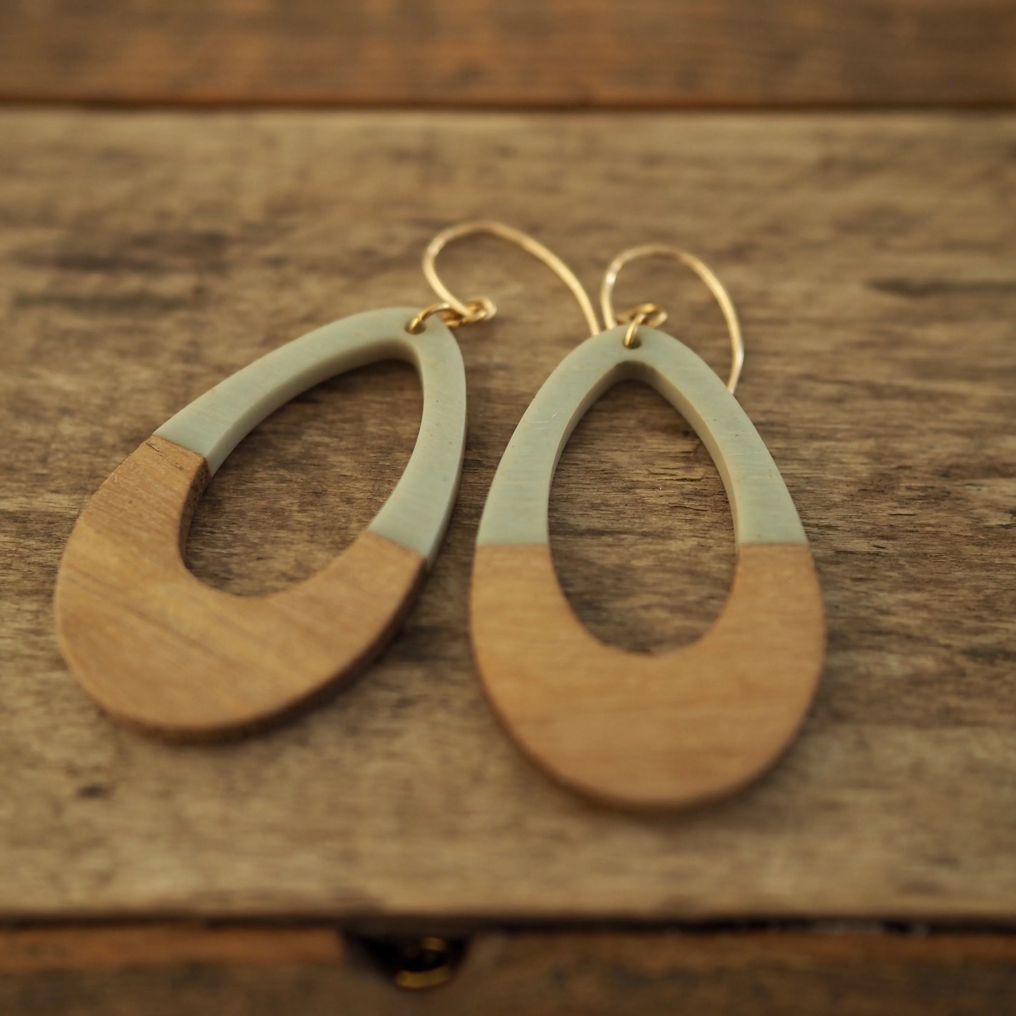 Grey and Wood Teardrop Earrings