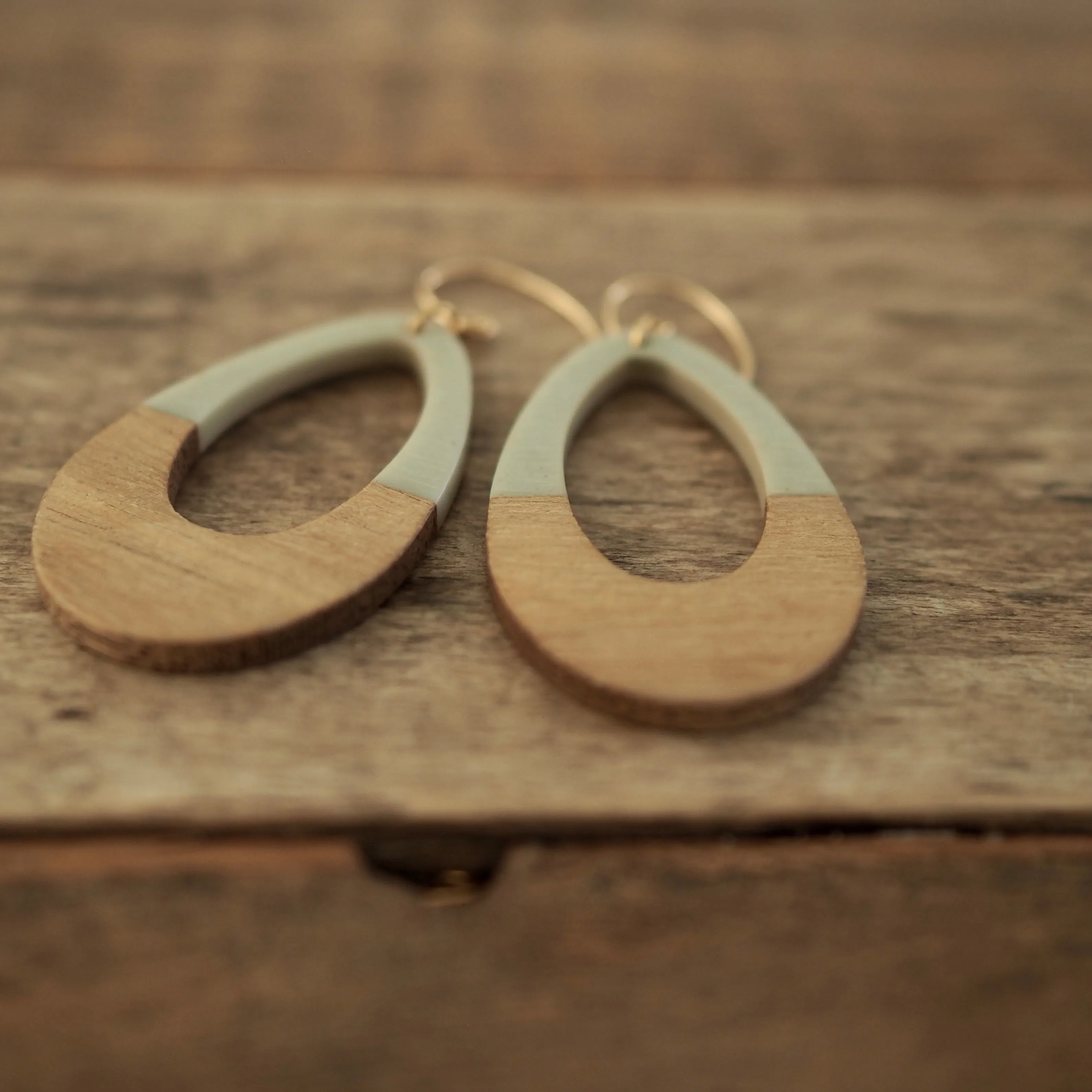 Grey and Wood Teardrop Earrings