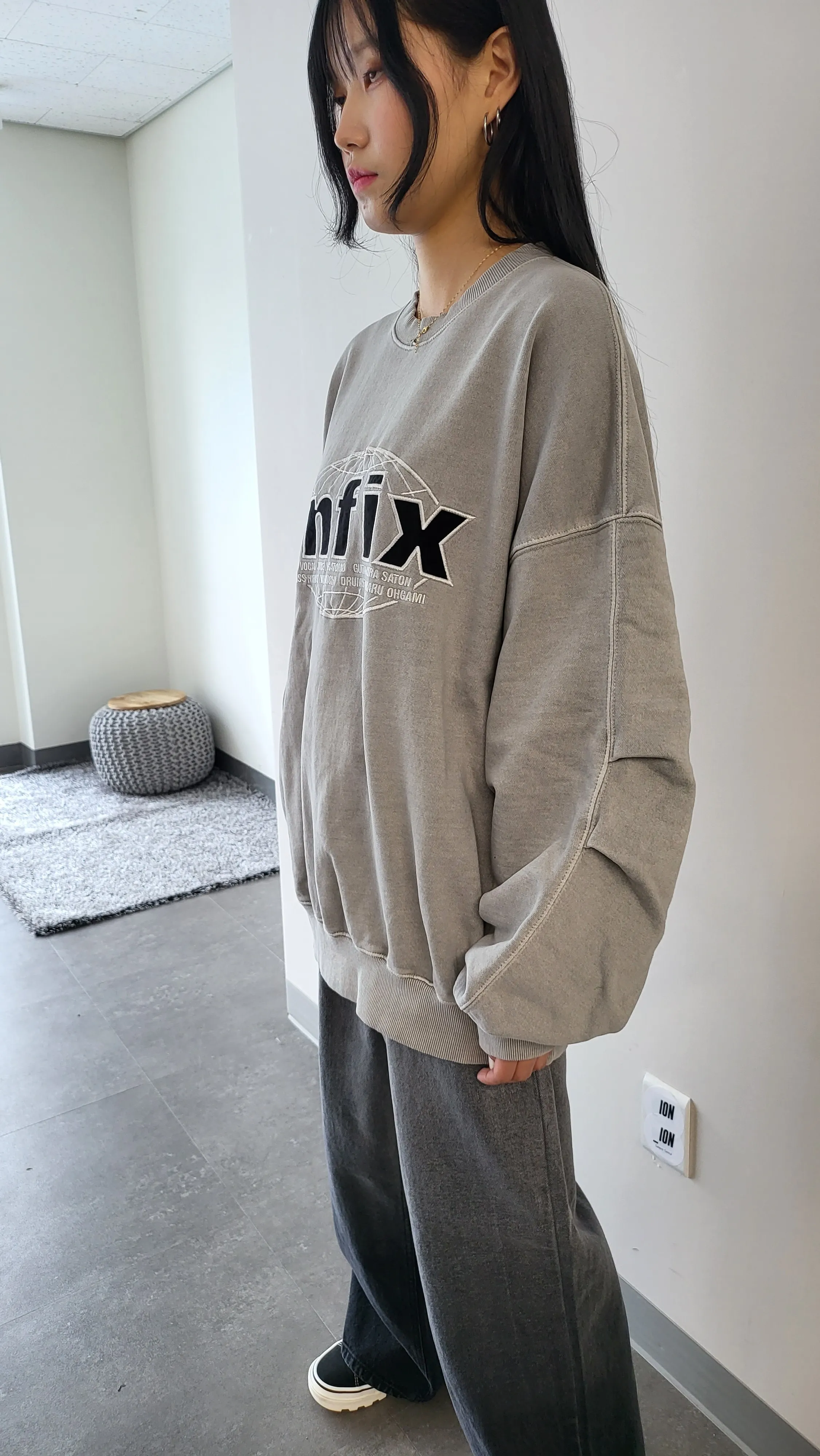 IONSEOUL  |Unisex Street Style Long Sleeves Cotton Oversized Logo