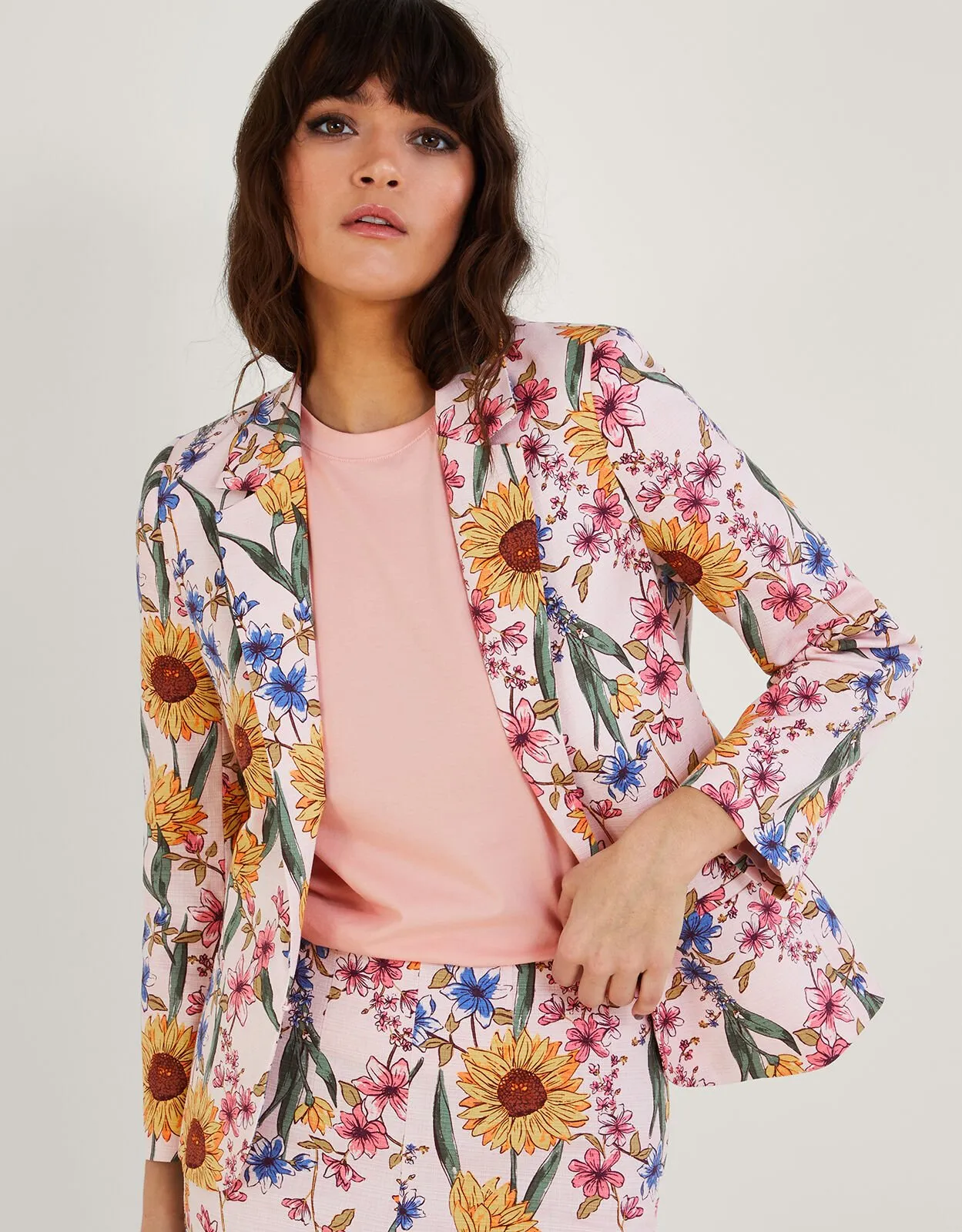 Leilah Sunflower Print Jacket with Sustainable Cotton Pink