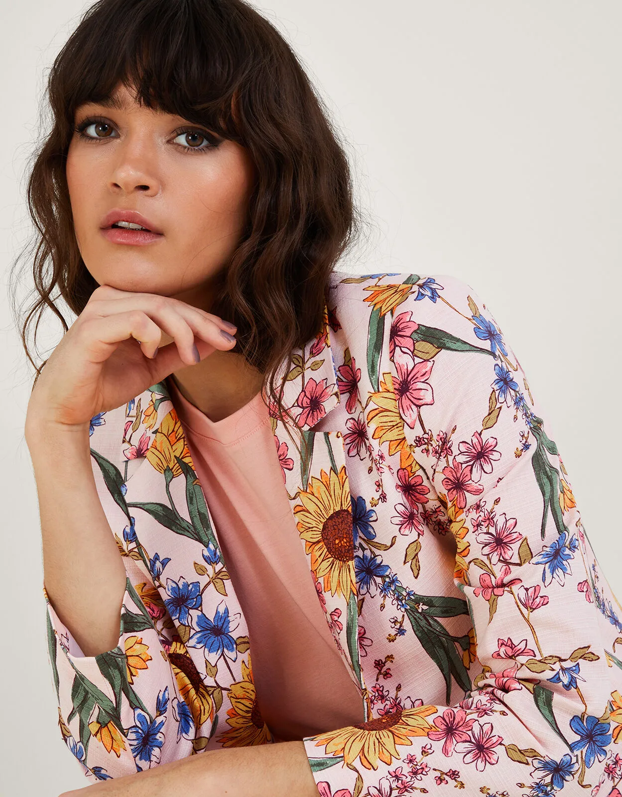 Leilah Sunflower Print Jacket with Sustainable Cotton Pink