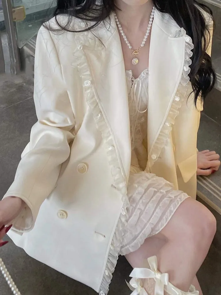 Lolita Blazer Women Lace Loose Kawaii Casual Chic Korean Elegant Retro Sweet Coats