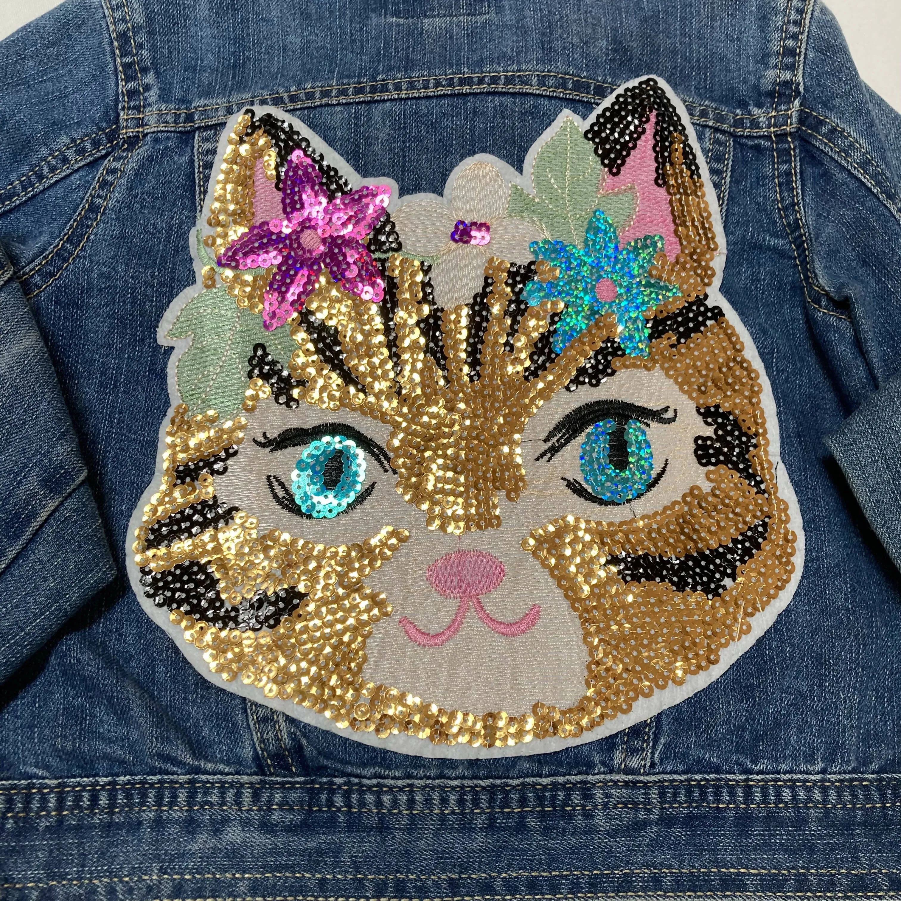 Maggie Devos - Jean jacket - Sequined cat - Size 5/6 kid