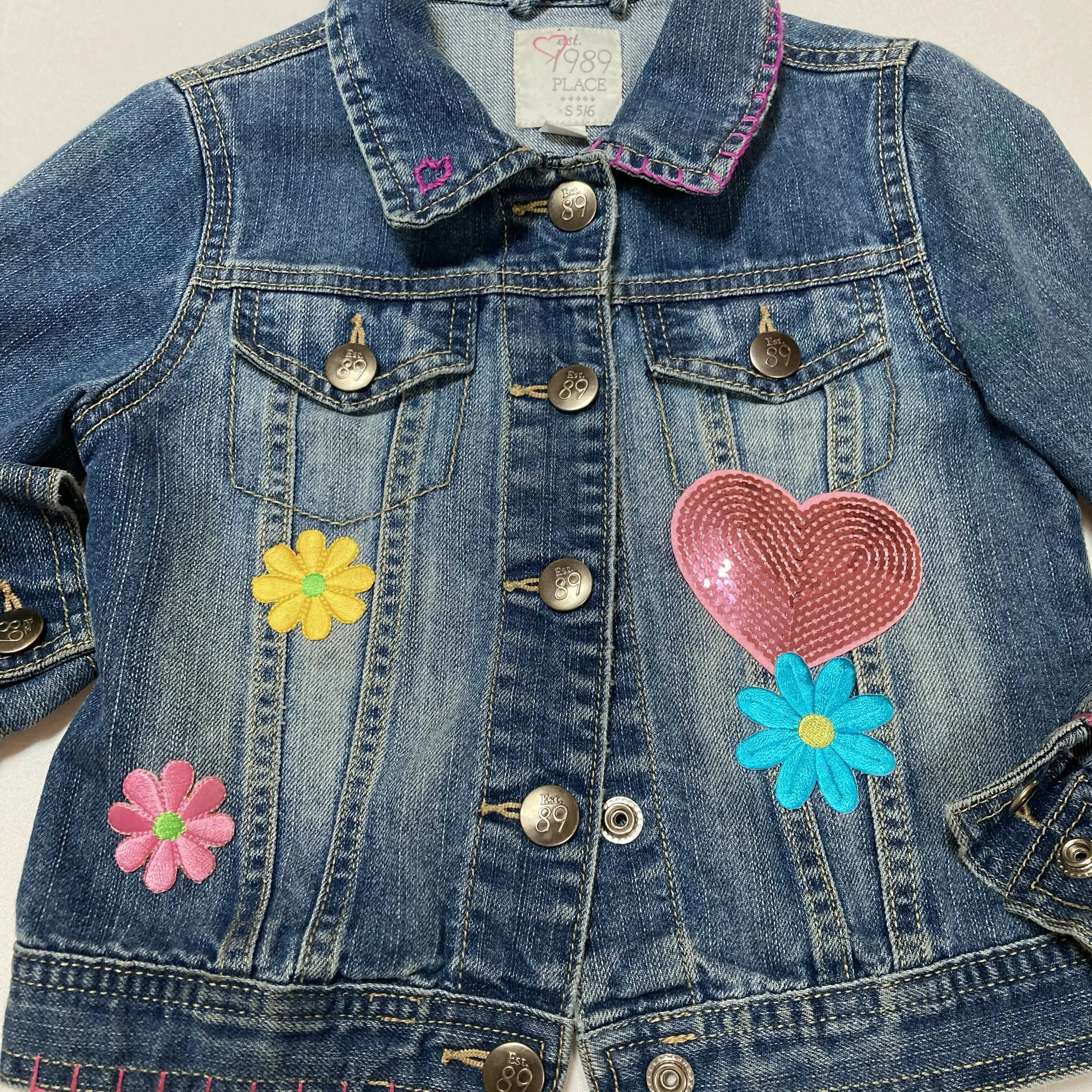 Maggie Devos - Jean jacket - Sequined cat - Size 5/6 kid