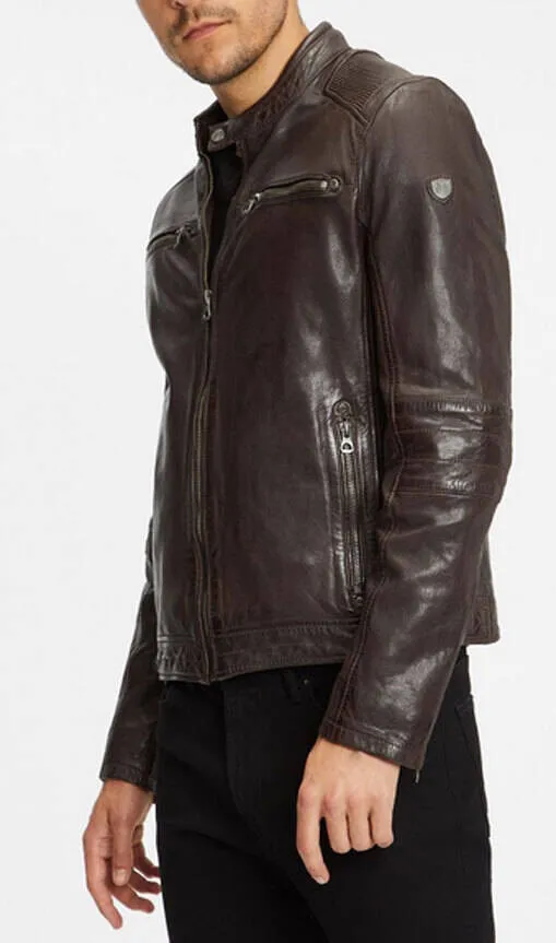 Men's brown motorcycle style leather jacket rian