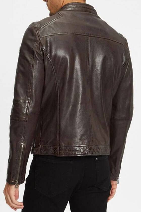 Men's brown motorcycle style leather jacket rian