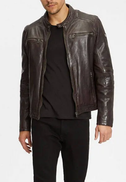 Men's brown motorcycle style leather jacket rian