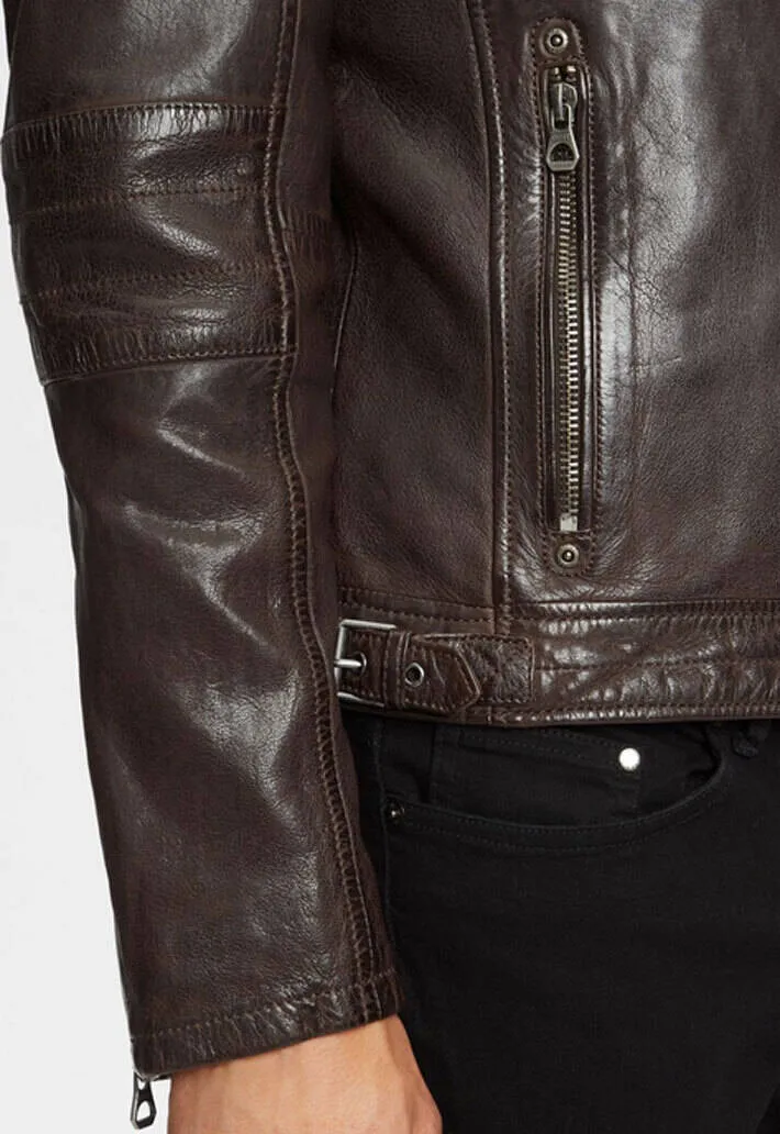 Men's brown motorcycle style leather jacket rian