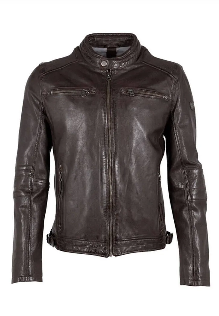 Men's brown motorcycle style leather jacket rian