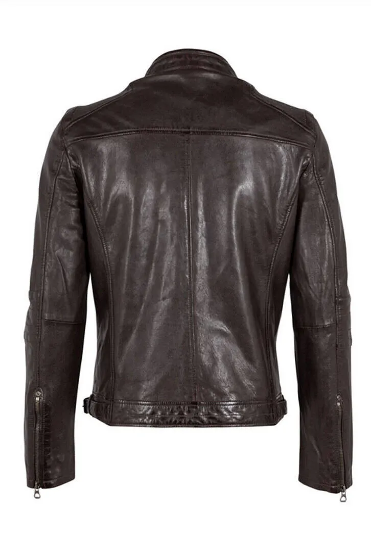 Men's brown motorcycle style leather jacket rian