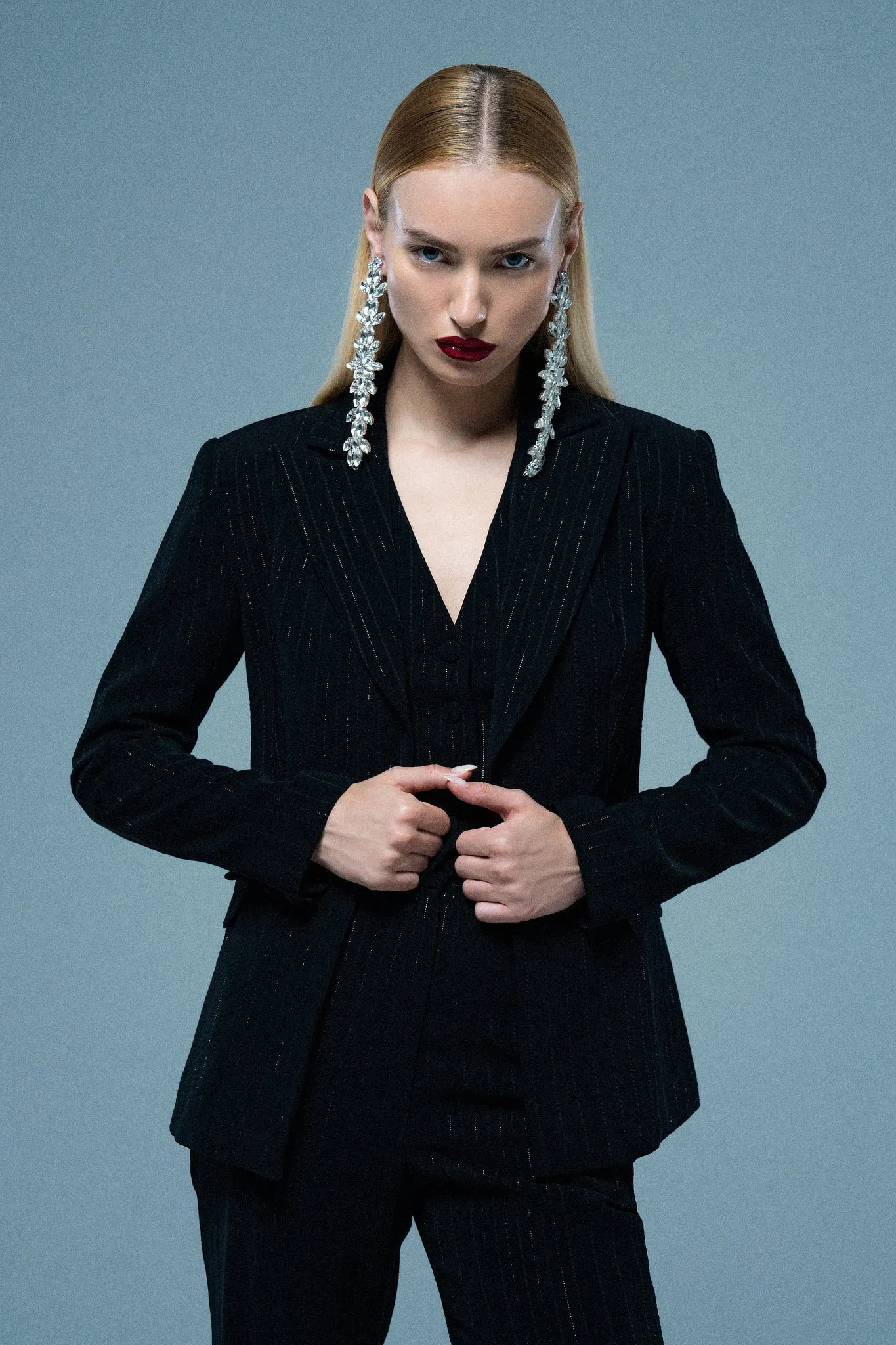 METALLIC THREAD PINSTRIPE BLAZER