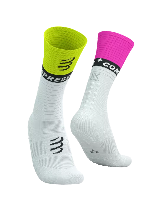 Mid Compression Socks V2.0 White/Safety Yellow Neon Pink