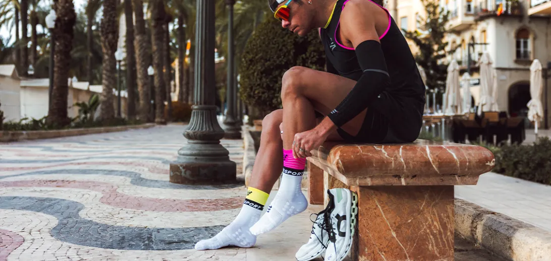 Mid Compression Socks V2.0 White/Safety Yellow Neon Pink