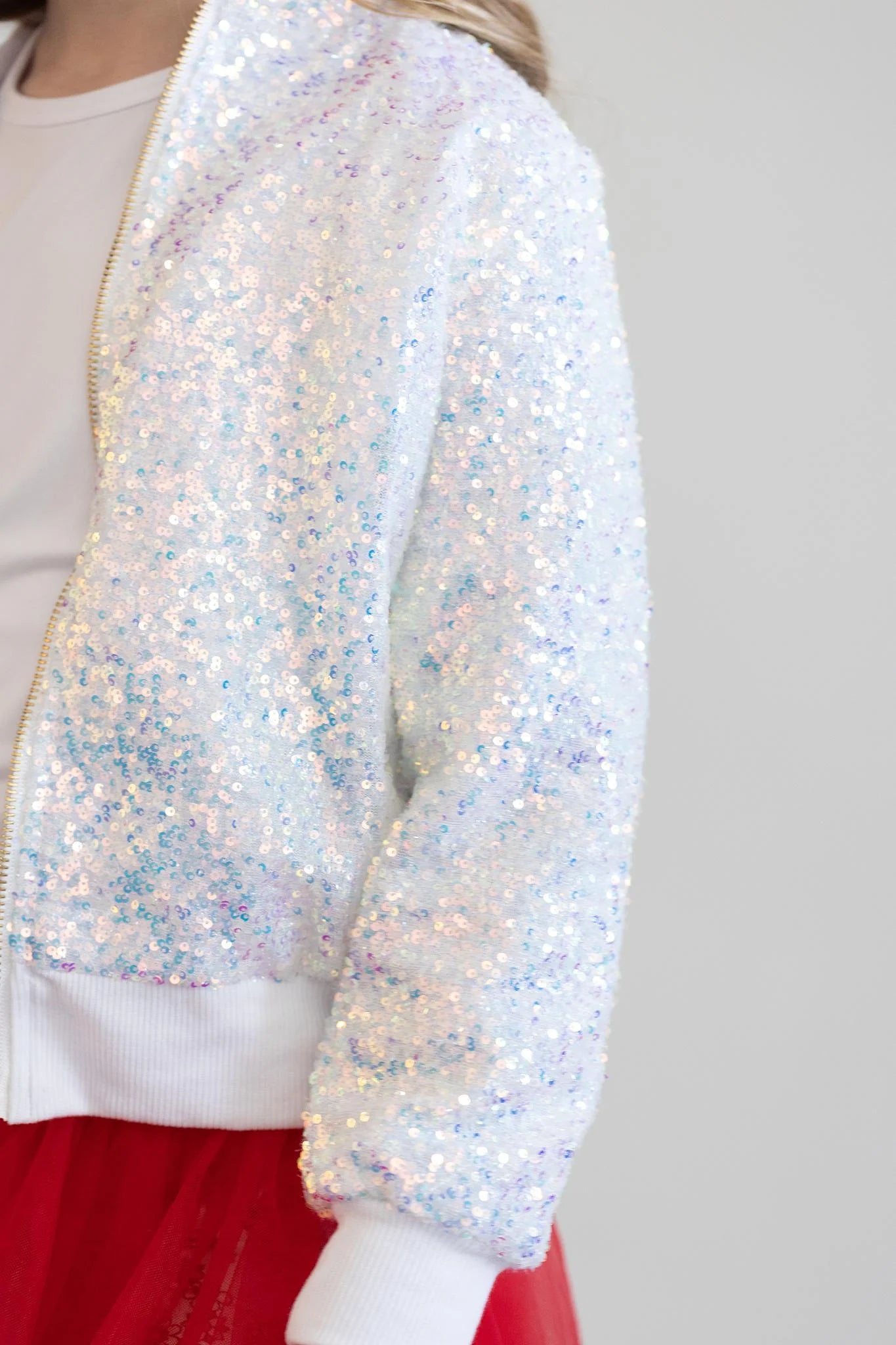 MILA + ROSE SASSY IN SEQUINS GIRLS BOMBER JACKET | WHITE DISCO