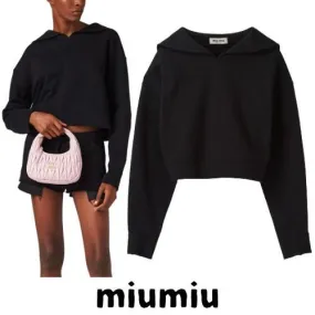 MiuMiu  |Street Style V-Neck Long Sleeves Plain Cotton Logo