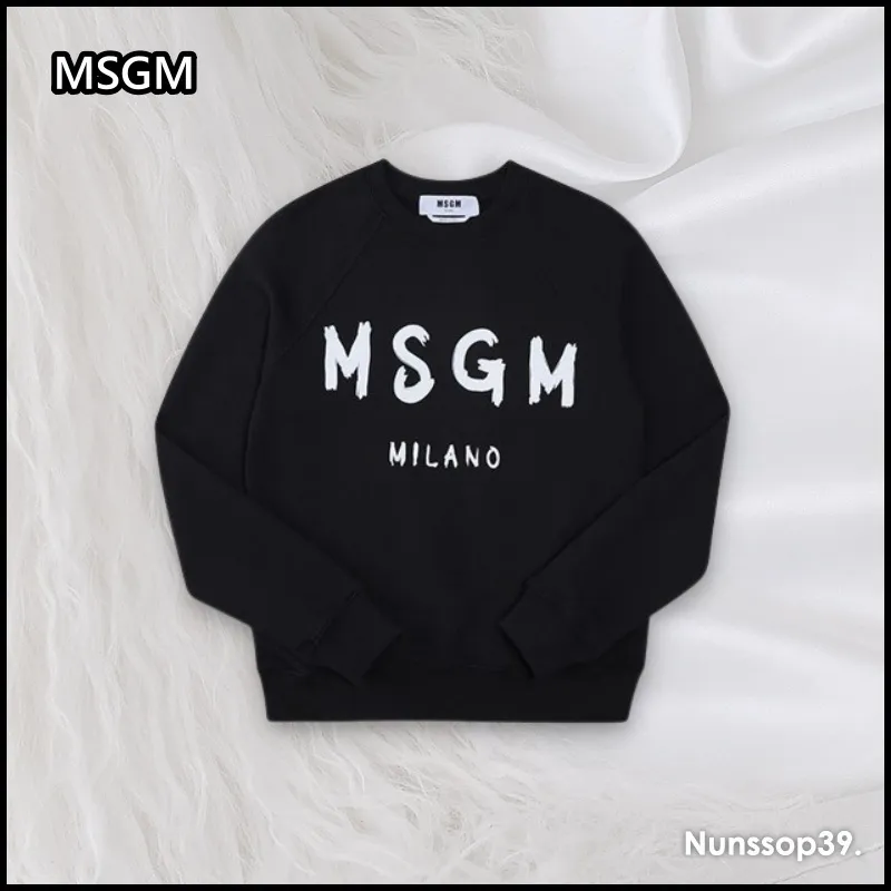 MSGM  |Crew Neck Street Style Long Sleeves Plain Cotton Logo