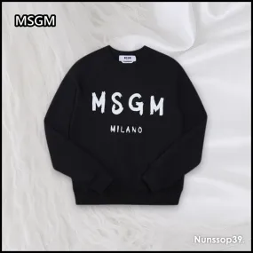 MSGM  |Crew Neck Street Style Long Sleeves Plain Cotton Logo