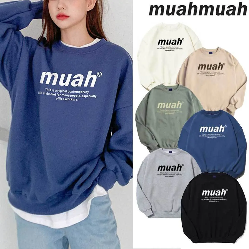 muahmuah  |Street Style Long Sleeves Plain Cotton Oversized Logo