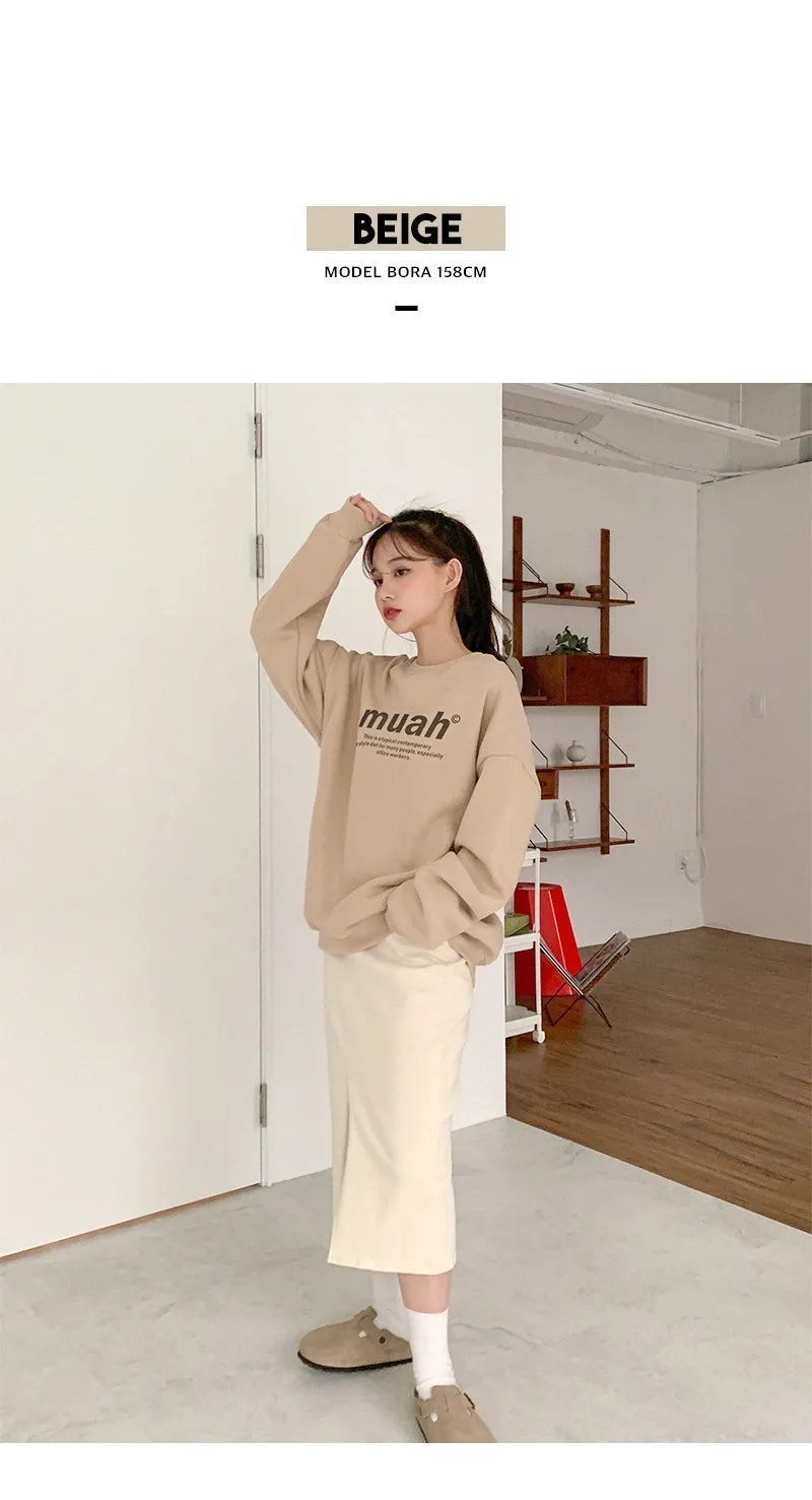 muahmuah  |Street Style Long Sleeves Plain Cotton Oversized Logo