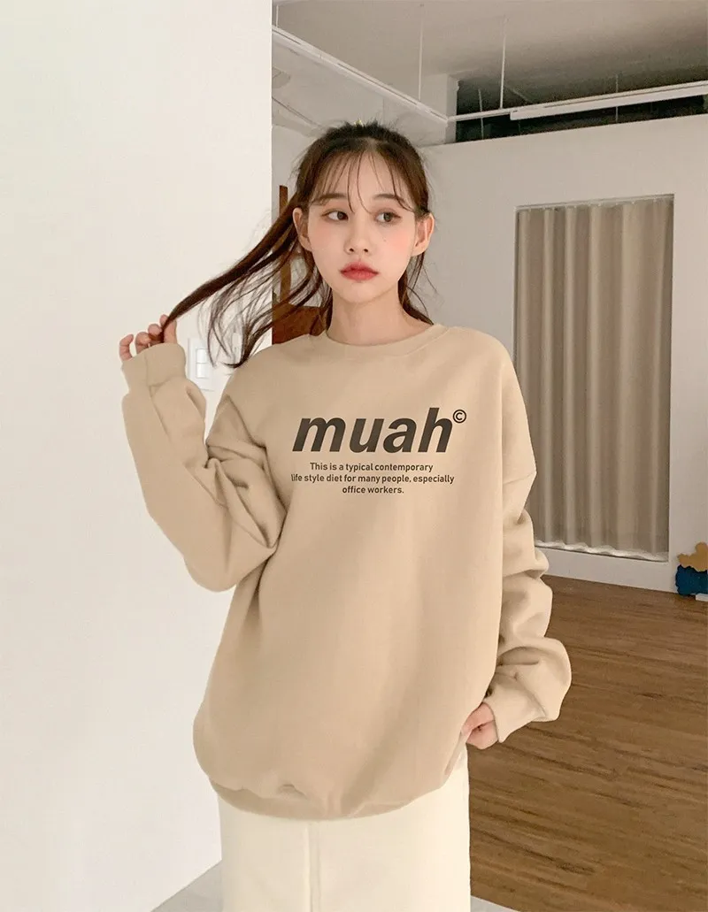 muahmuah  |Street Style Long Sleeves Plain Cotton Oversized Logo