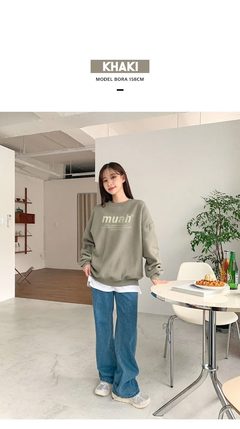 muahmuah  |Street Style Long Sleeves Plain Cotton Oversized Logo