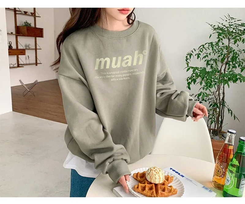 muahmuah  |Street Style Long Sleeves Plain Cotton Oversized Logo