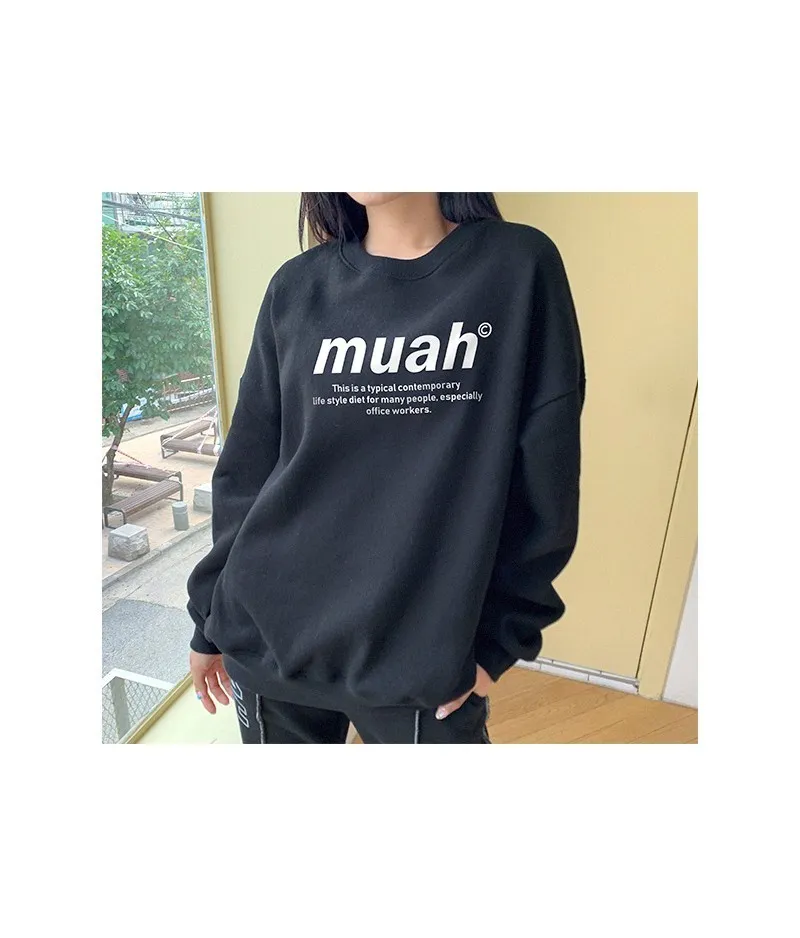 muahmuah  |Street Style Long Sleeves Plain Cotton Oversized Logo