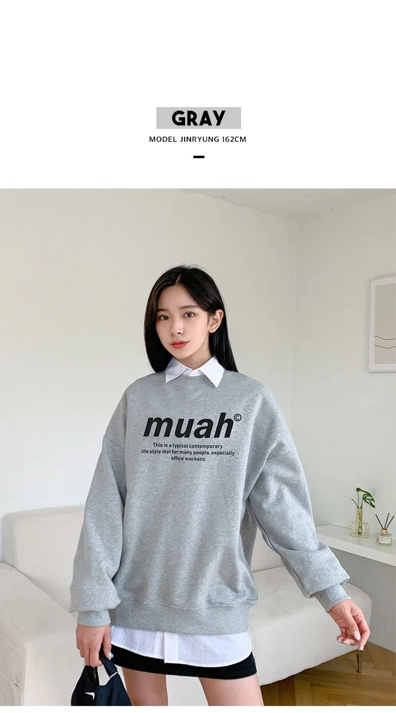 muahmuah  |Street Style Long Sleeves Plain Cotton Oversized Logo