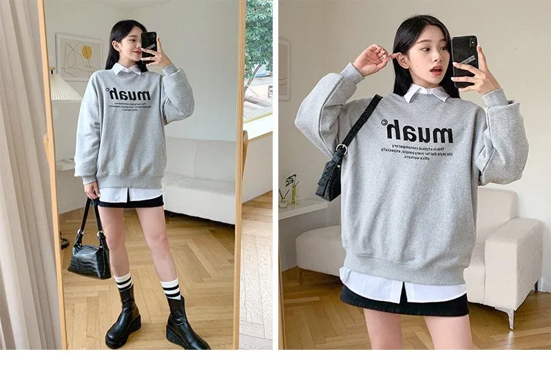 muahmuah  |Street Style Long Sleeves Plain Cotton Oversized Logo