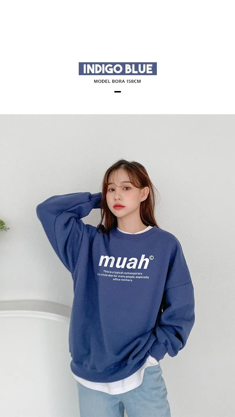 muahmuah  |Street Style Long Sleeves Plain Cotton Oversized Logo