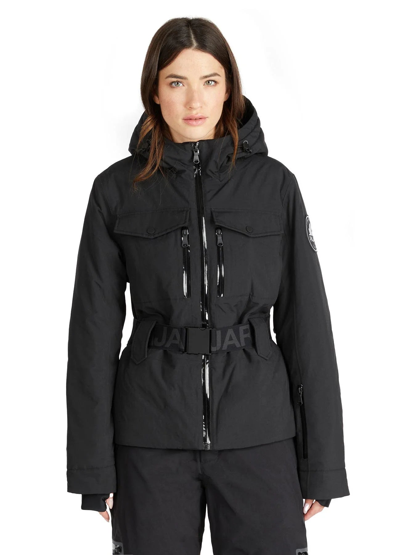 Pajar Womens Gabbi Belted Ski Jacket with Fixed Hood - BLACK