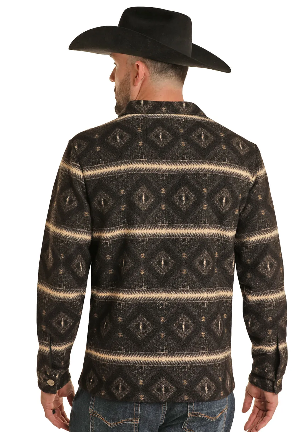 Panhandle Slim Mens Powder River Aztec Print Berber Charcoal Jacket