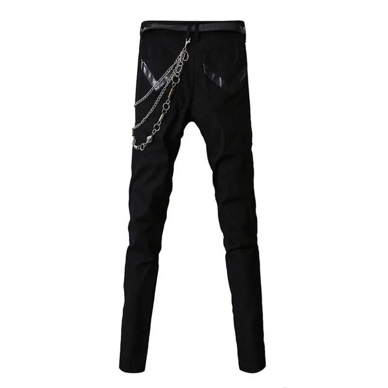 Punk Style Gothic Jeans with Chains - Multi-Zipper Pencil Pants