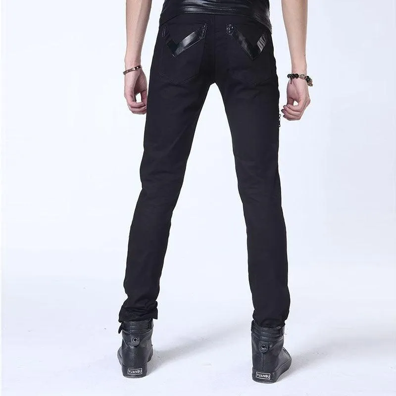 Punk Style Gothic Jeans with Chains - Multi-Zipper Pencil Pants