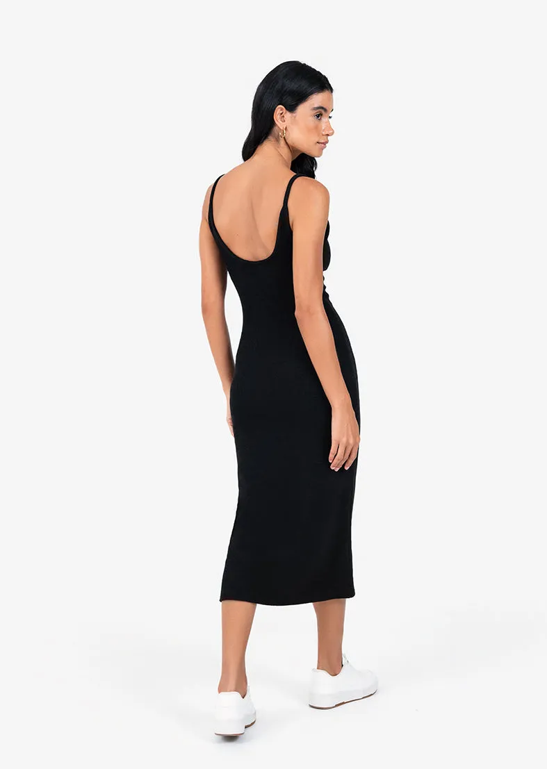 Rib Knit Lounge Dress Black