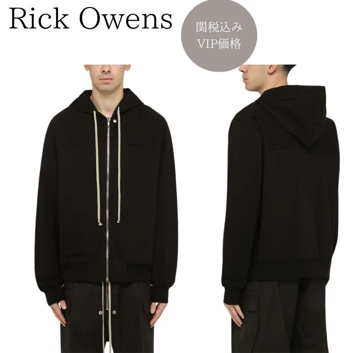 RICK OWENS  |Street Style Long Sleeves Plain Cotton Designers Hoodies