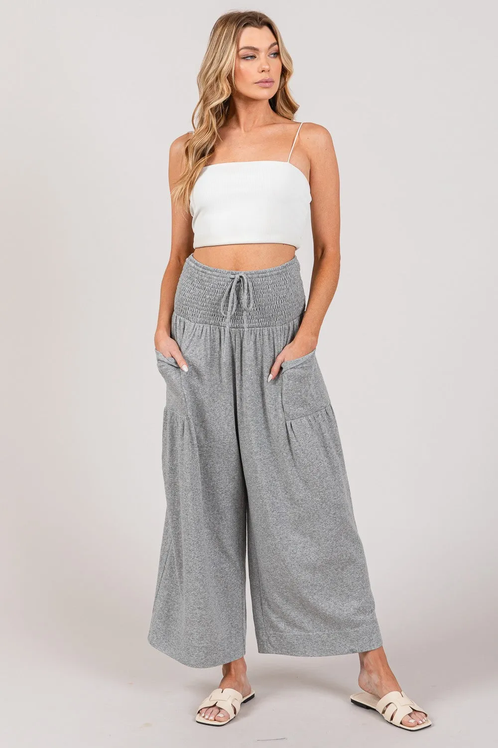 SAGE + FIG Drawstring Smocked High Waist Pants