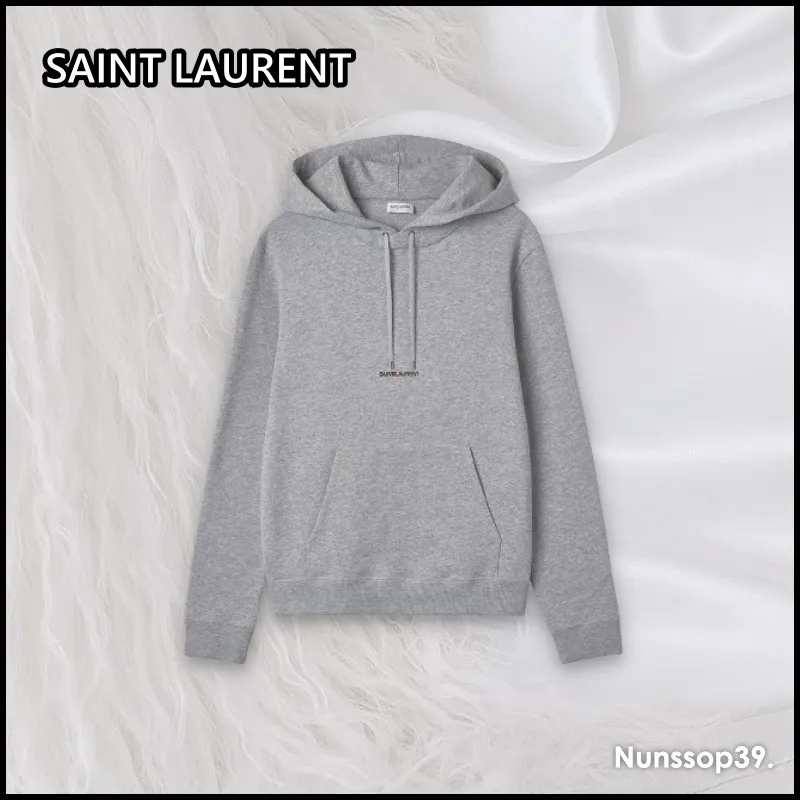 Saint Laurent  |Street Style Long Sleeves Plain Cotton Logo Luxury Hoodies