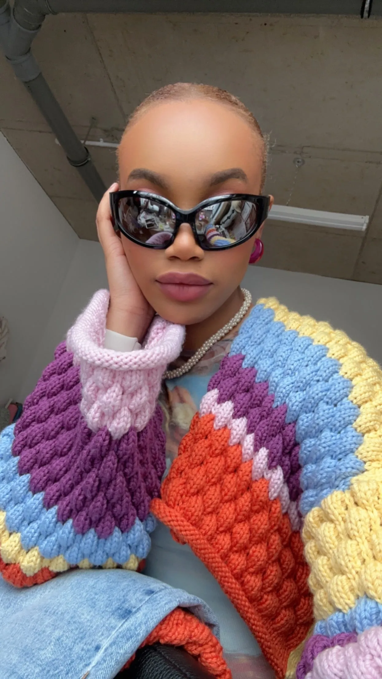 (Sample) Josephine Bee Bubble Rainbow Knit Jacket - READY TO SHIP