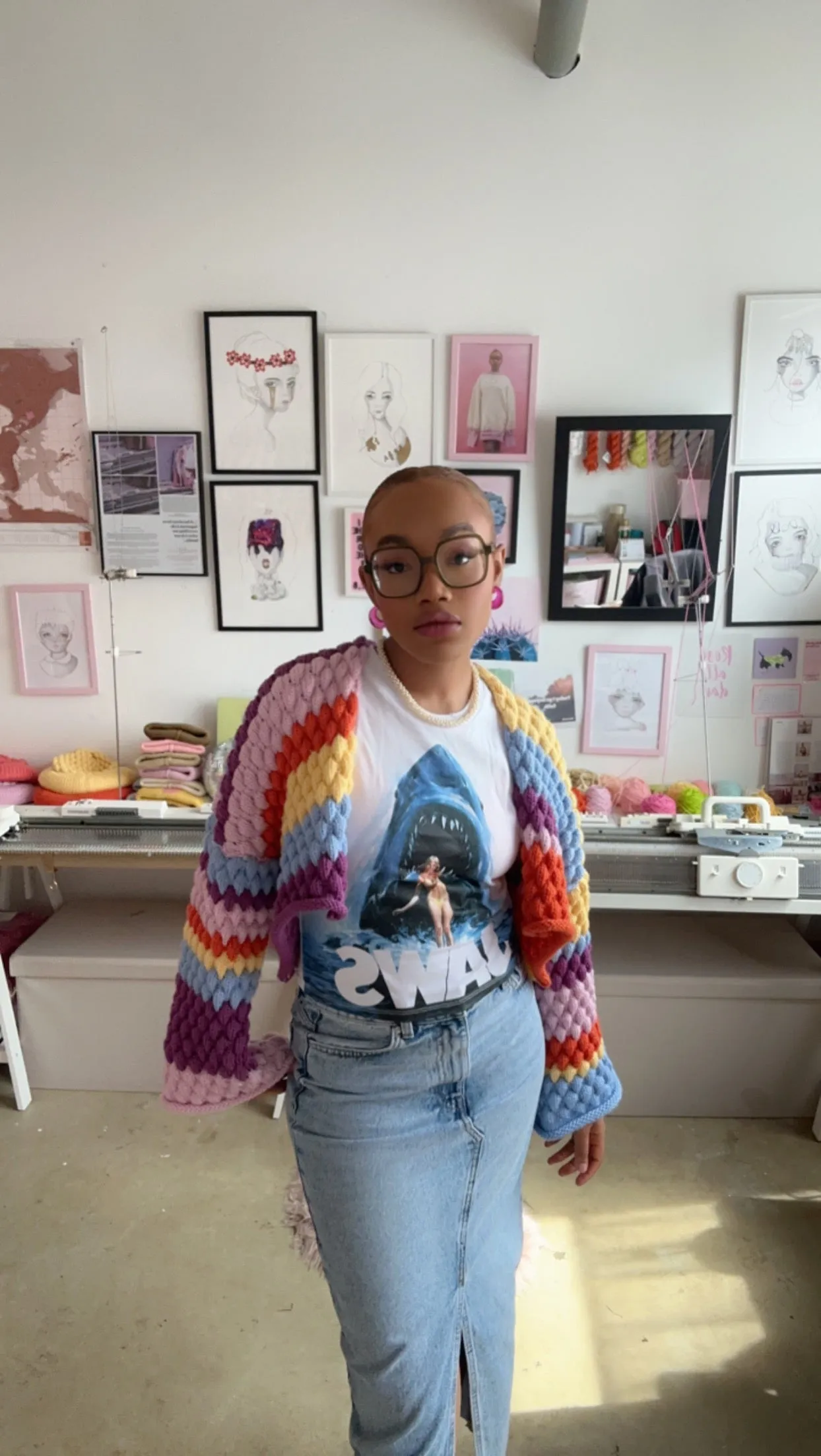 (Sample) Josephine Bee Bubble Rainbow Knit Jacket - READY TO SHIP