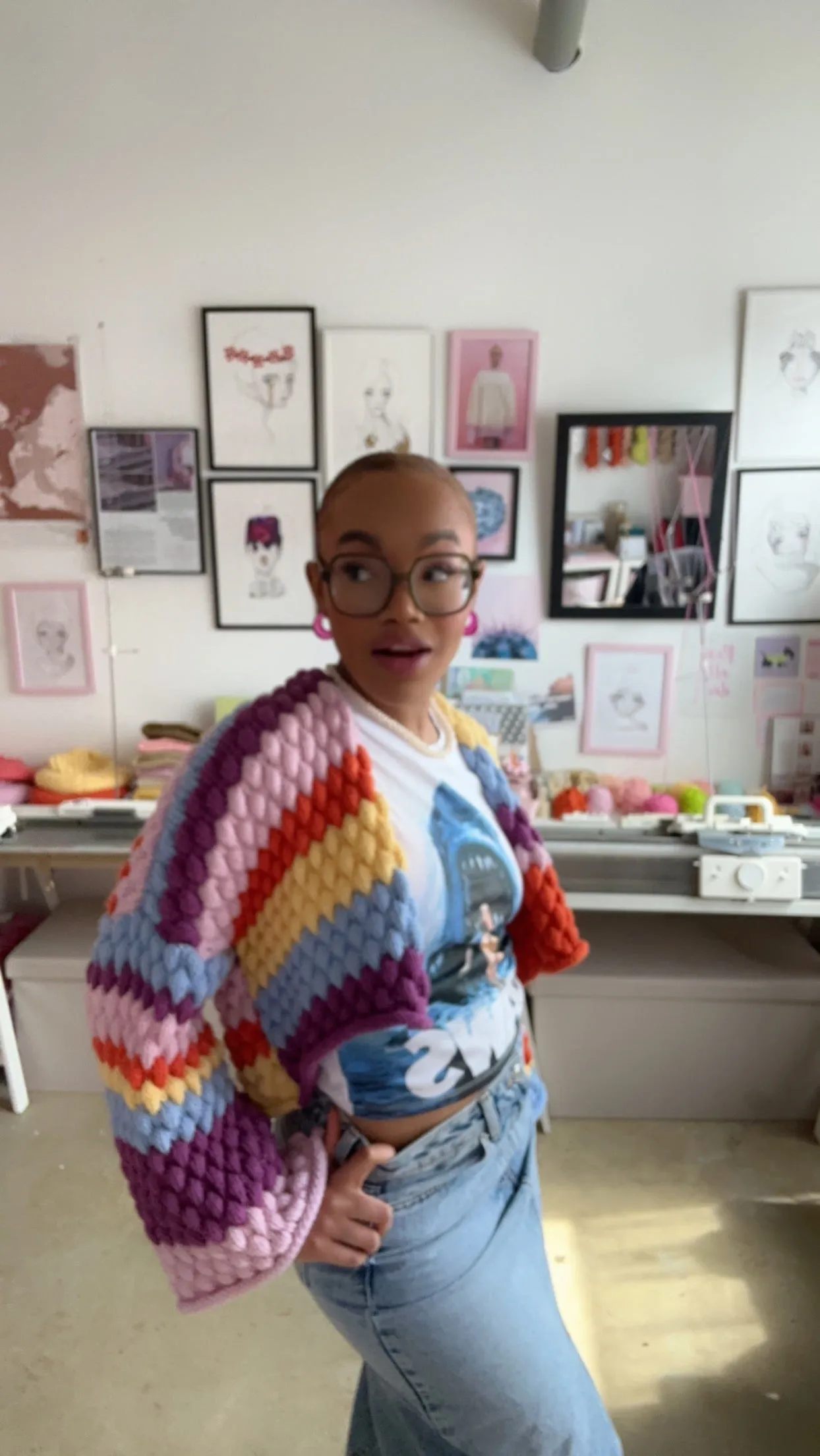 (Sample) Josephine Bee Bubble Rainbow Knit Jacket - READY TO SHIP