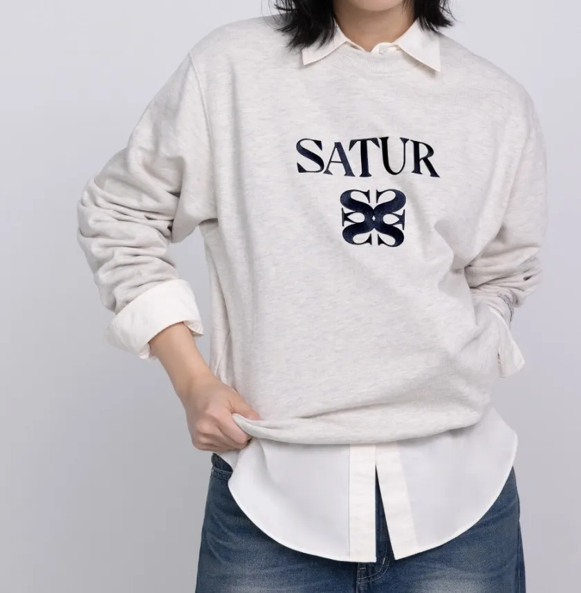 SATUR  |Street Style Long Sleeves Plain Logo Hoodies & Sweatshirts