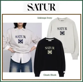 SATUR  |Street Style Long Sleeves Plain Logo Hoodies & Sweatshirts